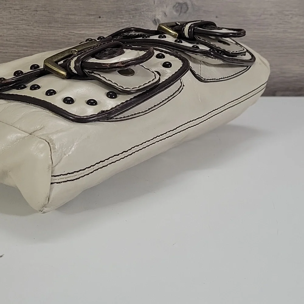 Kate Landry Cream Studded Double-Pocket Wristlet Clutch Bag